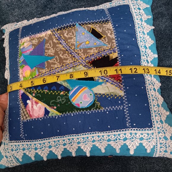 NEW pillowcase pillow cover buttons beads Sewn by hand PATCHWORK - Picture 3 of 4